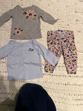 Carter's Gray Floral Top, Light Blue Dot Shirt & Multicolor Floral Leggings